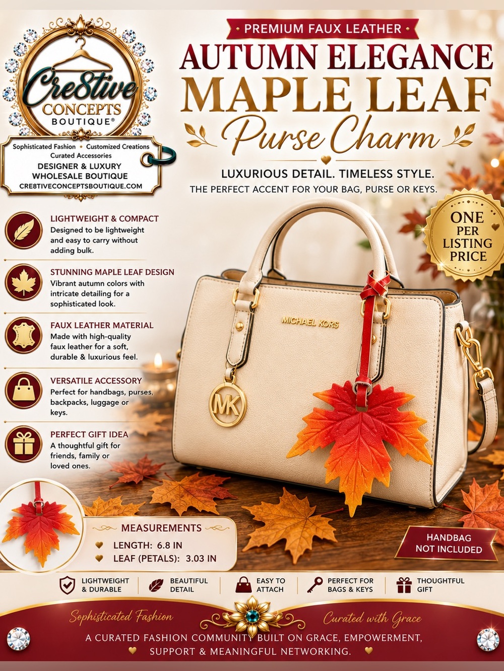 Autumn Leaf Leather Purse Charm Bag Accessory – Handbag, Key & Luggage Charm - Picture 4 of 4